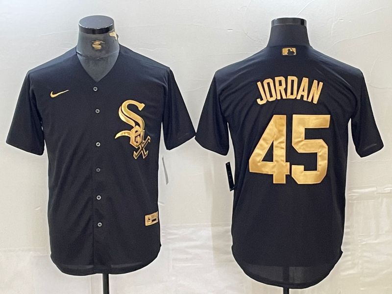 Men Chicago White Sox 45 Jordan Black gold 4 th generation Nike 2024 MLB Jersey style 1